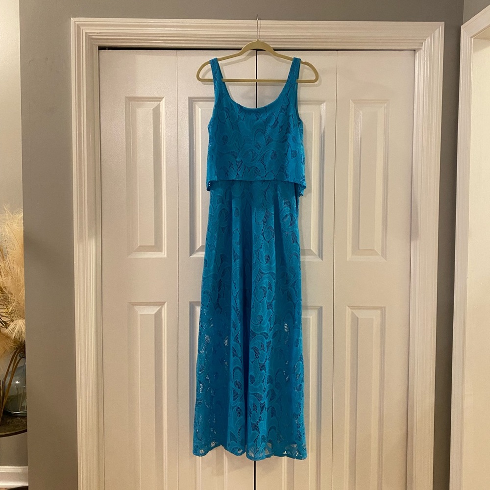 Sky Blue 🦋 Lace Maxi Dress w/ Slip